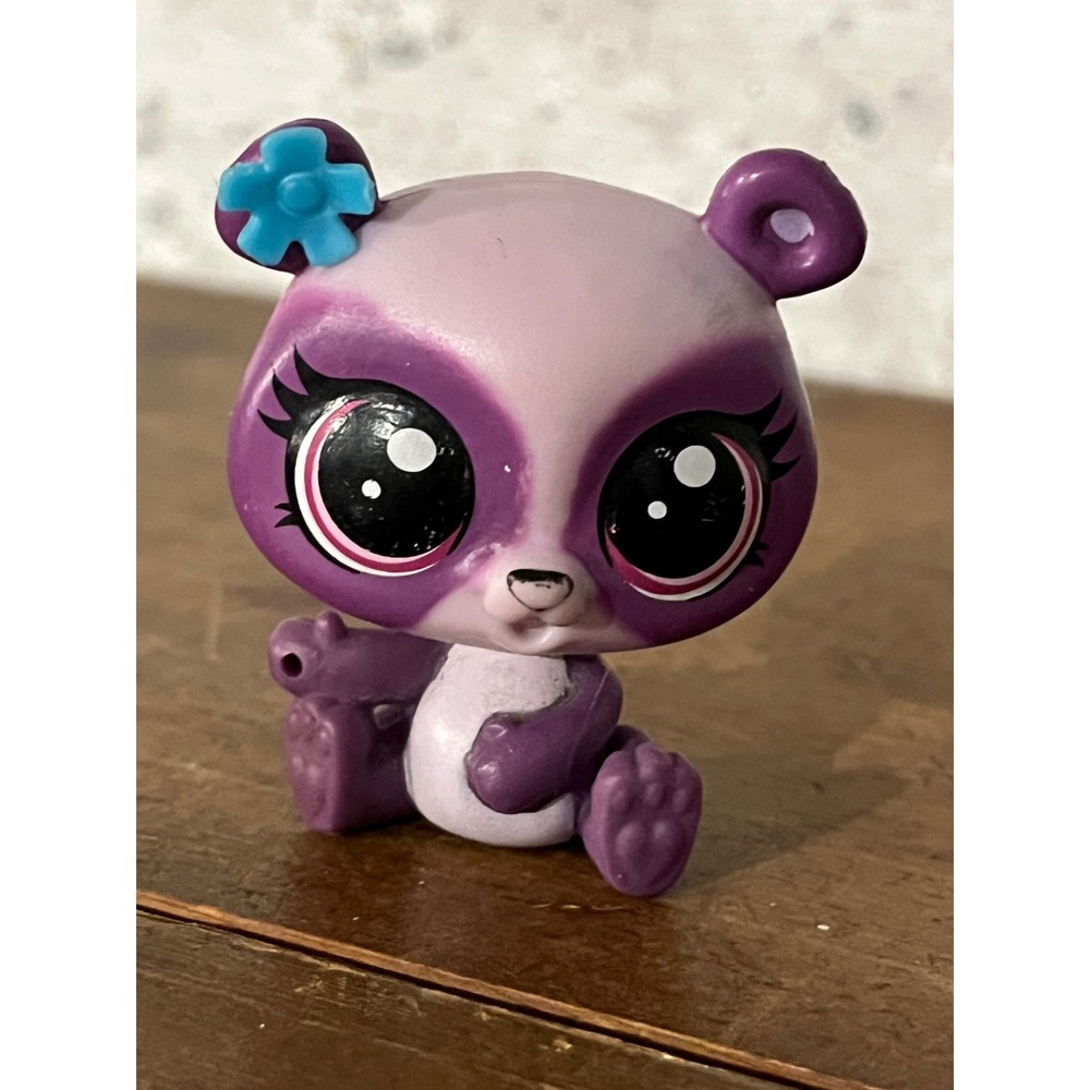 Littlest‎ Pet Shop LPS #3557 Purple Penny Ling Panda Pink Eyes Blue Flower
